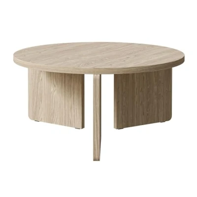 Image de Table basse ronde PREFFINES 85 cm aspect noyer Wisconsin