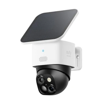 Image de eufy Security SoloCam S340 Double caméra Solaire de sécurité extérieure sans Fil, Domestique 3K, Surveillance à 360, Angles Morts, Wi FI 2,4 GHz, Compatible HomeBase 3
