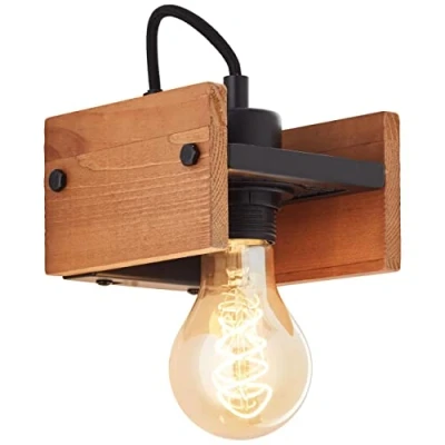 Image de Brillant Applique murale Calandra 1 flamme noir/couleur bois 1x A60, E27, 42W, adapté aux lampes normales (non incluses)
