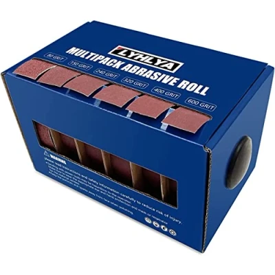 Image de Assortiment de rouleaux papier abrasif, 2,5 cm x 8 m, 6 grains, abrasif avec distributeur, lin émeri pour bois, meubles, finition, automobile, polissage, 80/150/240/320/400/600