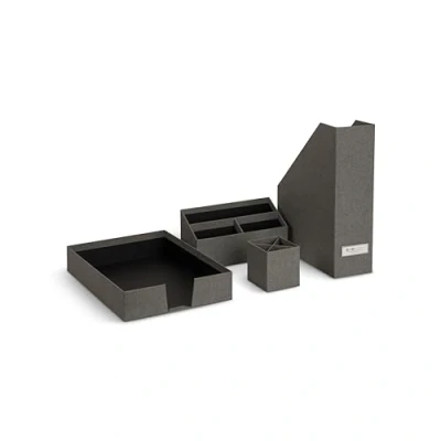 Image de Bigso Box of Sweden HUGO Ensemble de bureau 4 pièces avec 1 porte revues, stylo, boîte tri et sans couvercle Système rangement en panneau fibres papier aspect lin