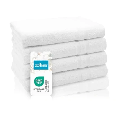 Image de ZOLLNER Set de 4 Serviettes Douche, 70x140 cm, Coton, Blanc