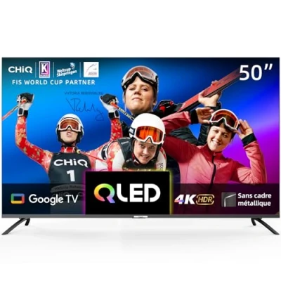 Image de CHIQ 50 Pouces 4K QLED Smart TV, UHD Wide Color Gamut avec HDR, télécommande à Commande vocale, Chromecast intégré, Dolby Audio, DBX Bluetooth 5.0, Wi FI Double Bande, U50QM8E Modèle 2023
