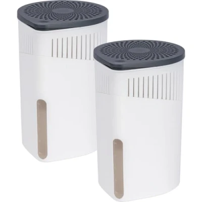 Image de WENKO Lot de 2 Déshumidificateurs d&#039;intérieur Recharge 1kg Efficace Jusqu’à 80m3 Anti Odeur, moisissures DIM 15 x 23 cm Blanc