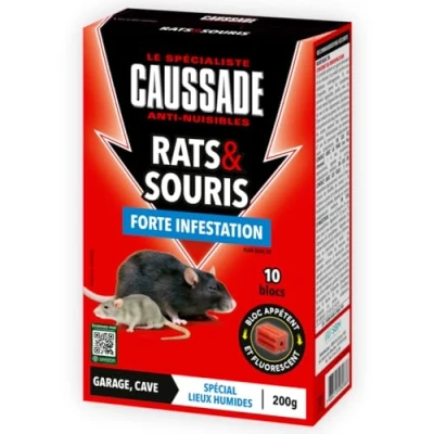 Image de CAUSSADE Anti Rats &amp; Souris 4x200g Efficacité Radicale Forte Infestation 4x10 Blocs Fluorescents Prêt à l&#039;emploi Hyper Appétent Spécial Lieux humides CARSBL200X4