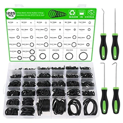 Image de Knpwer 1225 PCS Joints Toriques Kit,32 Tailles O Ring Assortiment en Caoutchouc, joint Pour robinet, Anneaux d&#039;étanchéité Véhicule Climatisation, Electroménagers,avec 4 Pick &amp; Hook