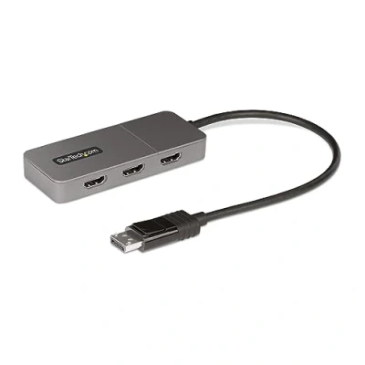 Image de StarTech.com Hub MST à 3 Ports DisplayPort vers 3X HDMI, Trois Moniteurs 4K 60Hz, Adaptateur Vidéo Multi Moniteur DP 1.4, Câble Intégré de 30 cm, Alimentation USB, Windows Uniquement (MST14DP123HD)