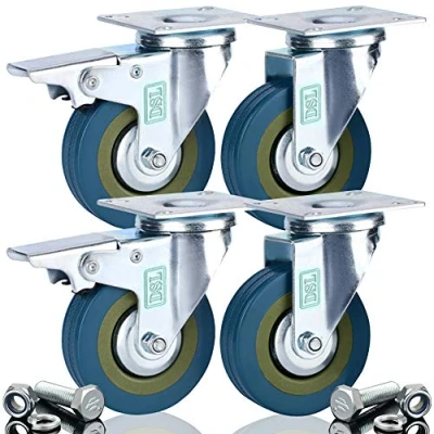 Image de DSL Lot de 4 roulettes pivotantes ultra résistantes en caoutchouc noires 75 mm pouvant supporter jusqu’à 360 KG et fixations