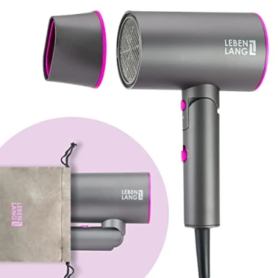 Image de LEBENLANG Seche cheveux Ionique 2100W Anti fourches avec mode air froid &amp; buse de styling I Noir Or Sèche voyage pliable petit Hair Dryer Sechoir professionnel