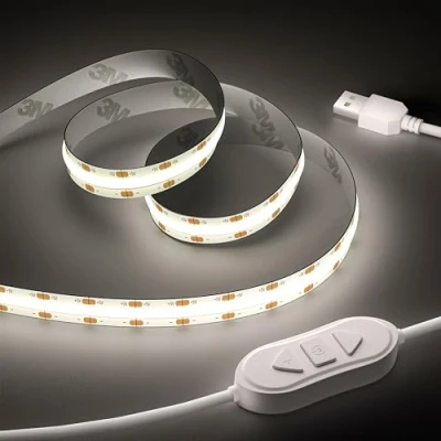 Image de OULARA USB Ruban LED COB 5V Blanc Froid 6000K 3M, Dimmable Densité 960LEDs Bande Lumineuse Flexible Découpable Pour TV Rétroéclairage, Armoire, Chambre, Éclairage Maison DIY