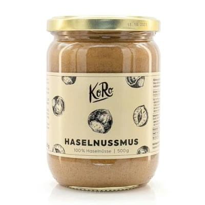 Image de KoRo Purée de noisettes 500 g 100% noisettes, sans sucre, sel ou autres additifs, parfaite comme pâte à tartiner