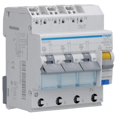 Image de Hager FI/LS commutateur 3 x 1P + N 6 KA Adz316d