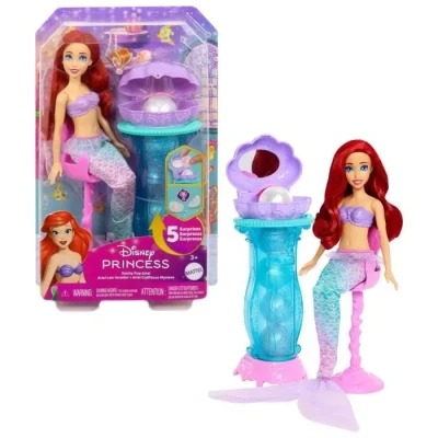 Image de Mattel Princesses Disney Ariel Secrets de Perle Coffret poupée avec Queue Amovible et Coiffeuse, 5 Surprises réutilisables Accessoires, JBF86