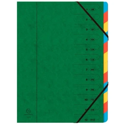 Image de Exacompta Réf. 54129E Carton de 8 trieurs dos agrafé avec élastiques couverture imprimée en carte lustrée et intérieur recyclée 12 compartiments dim 24,5x 32 cm pour A4 jaune