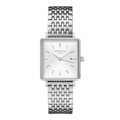 Image de Rosefield Femme Montre The Boxy: Argent 26 * 28mm Boîtier Carré with Cadran Blanc and Bracelet Acier QWSS Q08
