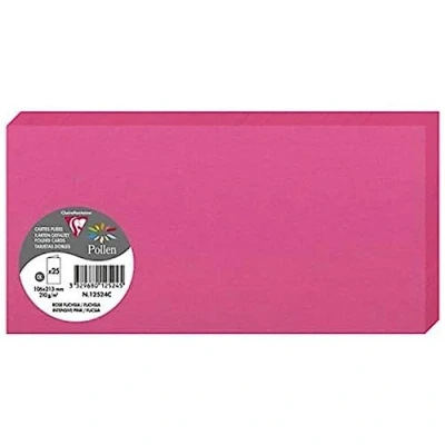 Image de Clairefontaine 12524C Paquet de 25 Cartes Doubles Format DL 10,6x21,3cm 210g/m² Coloris Rose Fuchsia Cartons d&#039;Invitation Evènements et Correspondance Gamme Pollen Papier Premium Lisse