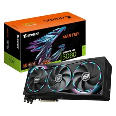 Image de GIGABYTE AORUS GeForce RTX 5080 MASTER 16G Carte Graphique 16GB GDDR7, 256 bits, PCI E 5.0, 2805MHz Core Clock, 3 x DisplayPort, 1 HDMI, GV N5080AORUS M 16GD Neuf