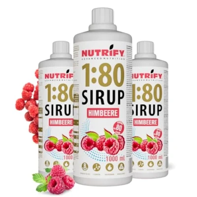 Image de NUTRIFY Vital Fitness Drink Lot de 3 sirops 1:80 x 1 L Framboise, boisson concentrée avec vitamines et carnitine sans sucre Pour 240 litres sportive faible en calories 1000 ml