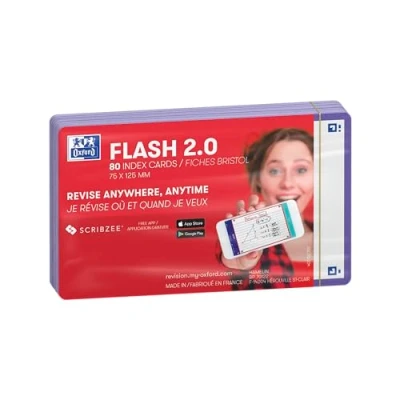Image de OXFORD Flash 2.0 80 Fiches Bristol Cards 7,5 x 12,5cm Fond Blanc Uni Cadre Violet