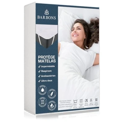 Image de Barbons Protege Matelas 70x140 cm Imperméable Certifié Oeko Tex Alese pour Adulte et Bebe en Polyester Respirant avec 4 Coins Elastiques (Poly. 70 x 140 cm) Blanc
