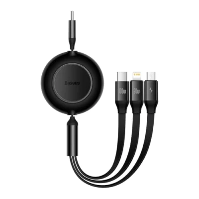 Image de Baseus 3 In 1 Extensible USB C À + Micro Lightning Câble 1,1m Noir
