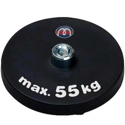 Image de 2 x Aimant en pot caoutchouté avec manchon taraudé Ø 88 mm Néodyme (NdFeB) Force 55 kg pièces Base magnétique douille fileté (M8) caoutchouc anti glisse
