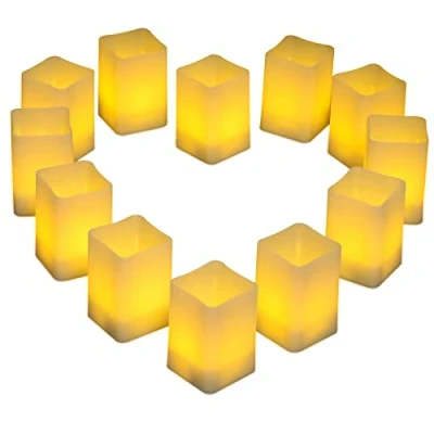 Image de Ymenow Bougies LED carrées avec minuterie, 12pièces sans flamme à piles Lumières scintillantes pour mariage dîner décorations maison Blanc chaud (M 3,6 * 5,5cm)