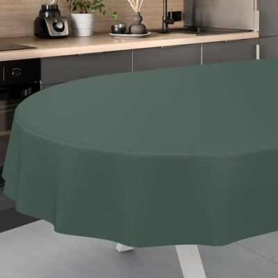 Image de ANRO Nappe en Toile cirée, Lavable, pour Table de Jardin, extérieur et intérieur, Ovale, Bord coupé, Vert Sapin, 200 x 140 cm