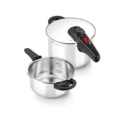 Image de BRA Allure Set 2 Autocuiseurs Cocottes Minute à Baïonette, 4L et 6L, Acier Inox 18/10 Tous Feux Dont Induction
