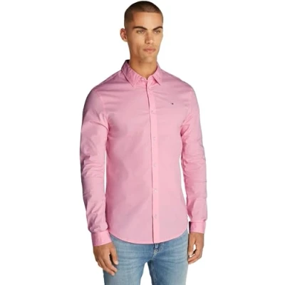 Image de Tommy Jeans Chemise Homme Original Stretch Shirt Slim Fit, Rose (Pink Sugar), XS
