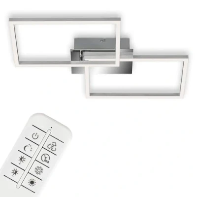 Image de BRILONER Éclairage plafonnier LED, à intensité réglable, télécommandé, incluant une commande pour la température de couleur, chrome et aluminium, 50 x 38,8 7,8 cm (LxlxH)