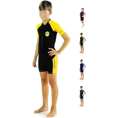 Image de Cressi Little Shark Shorty Wetsuit Combinaison de plongée Enfant Unisexe, Noir/Jaune, 5/6 ans