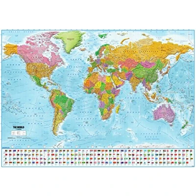 Image de Poster XXL Carte du monde avec drapeaux version actuelle MAPS IN MINUTES « (140cm x 100cm) en anglais