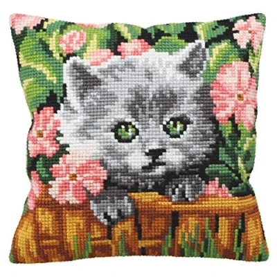 Image de Collection d&#039;Art CD5163 Minou Kit Point de Croix pour Coussin Coton Multicolore 40 x cm