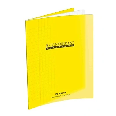 Image de Conquérant Cahier Classique 24x32cm Grands Carreaux Seyès 48 Pages Agrafées Couverture Polypro Jaune