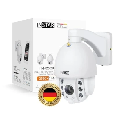 Image de INSTAR IN 9420 2K+ Blanc Caméra de Surveillance LAN/PoE/WLAN avec IA (AI) IP PIR Contrôlable PTZ Utilisation intérieure et extérieure Audio HomeKit MQTT