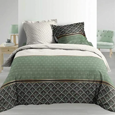Image de Douceur d&#039;Intérieur Parure 3 Pièces 260 x 240 cm Percale Imprime Belor, Vert