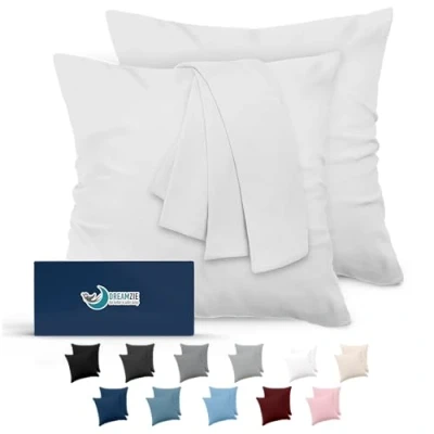 Image de Dreamzie Taie Oreiller 60x60 Lot de 2 en Microfibre Certifiée Oeko Tex Housse Coussin Douce Et Brossée, Toucher Peau Pêche Blanc