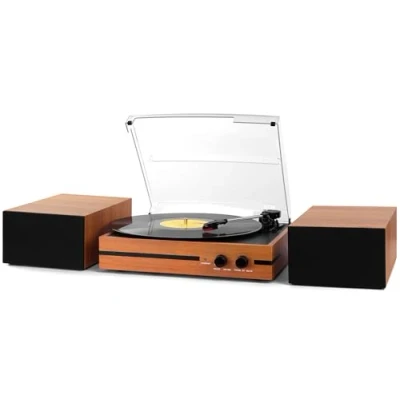 Image de Disque Vinyle Vintage Bluetooth avec entraînement par Courroie, Deux Haut parleurs stéréo, Lecteur LP, 3 Vitesses de Lecture sans Fil, entrée Casque AUX, Orange