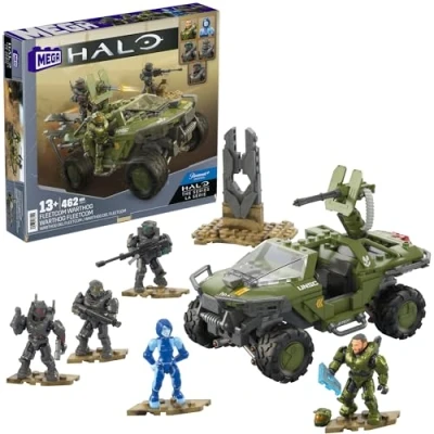 Image de MEGA Halo Warthog FLEETCOM Coffret de construction quad 469 pièces avec 5 mini figurines articulées et accessoires, HNC57