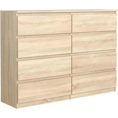 Image de MebLocker Commode à 8 tiroirs, 120 cm, pour le salon, bureau, la chambre d&#039;enfants, et d&#039;adolescents, solution moderne un rangement une organisation élégants, chêne sonoma