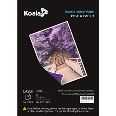 Image de KOALA Papier Photo Double Face Mat pour imprimante LASER, A3, 200 g/m², 100 feuilles. Convient l&#039;impression de Photos, Brochures, Certificats, Livrets, Flyers, Dépliants, Calendriers, Cartes