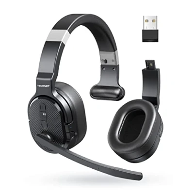 Image de TECKNET Casque Bluetooth sans Fil avec Micro, Simple et Double Oreille 3 Modes de Musique EQ, Anti Bruit ENC, pour Centres d&#039;appels, Bureaux, Camionneurs