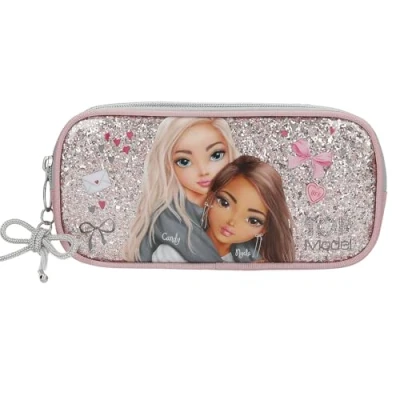 Image de Depesche 13319 TOPModel My BFF Sac à Crayons en Rose et Gris, avec Motif de modèle Paillettes, Plumes Pendentif Forme Ruban