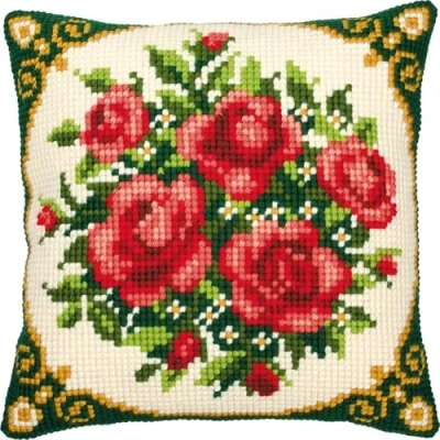 Image de Vervaco Kit coussin au point de croix Fleurs Multicolore ,40_x_40_cm