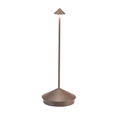 Image de Zafferano Pina Pro Lampe de table LED à intensité variable en aluminium, Protection IP54, Utilisation intérieure/extérieure, Base chargement par contact, H29cm, Prise UE Corten