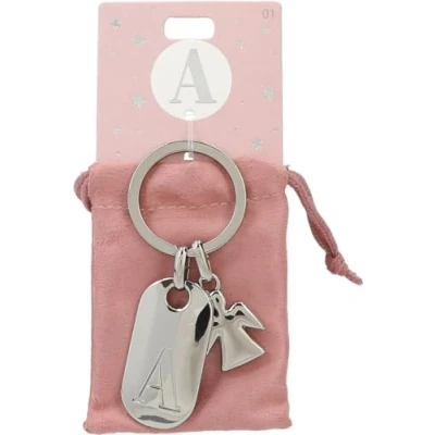 Image de Depesche 11800 001 Porte clés argenté avec Lettre A et Ange Gardien, Alliage de Zinc, Pochette en Velours colorée Incluse, Multicolored, Taille Unique