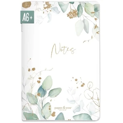 Image de paper&amp;you® carnet de notes A6+ à pois « Feuilles d&#039;or » avec 64 pages Petit Mini Bullet Journal Durable et respectueux du climat