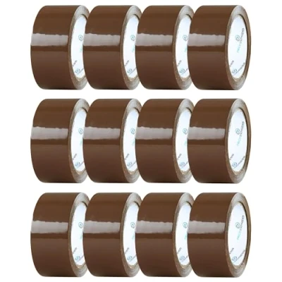 Image de Ruban Adhésif d&#039;Emballage Kit 12 Rouleaux Rubans Adhésifs Marron Transparent Fragile pour Cartons Déménagement et Colis 48 mm x 50 m (Brun rouleaux)
