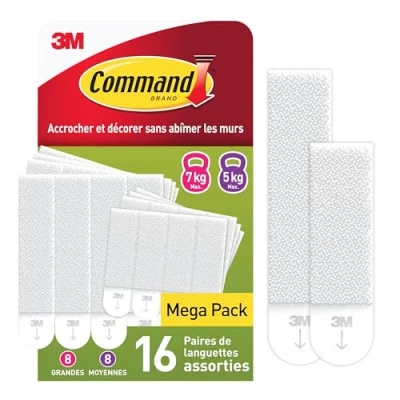 Image de Command Languettes Accroches Tableaux Moyen et Grand Modèles, Blanc, 8 X 2 L + M, 32 Fixation sans Dommage